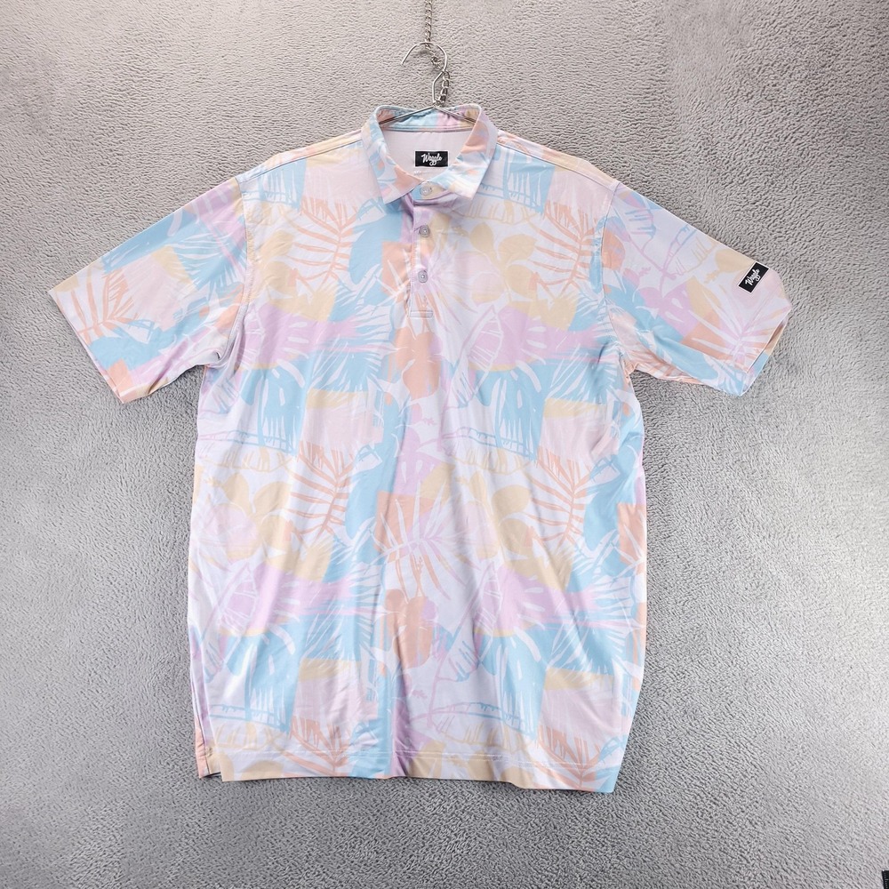Waggle Polo Shirt Mens XL Pink Tropical Floral Golf Performance Stretch